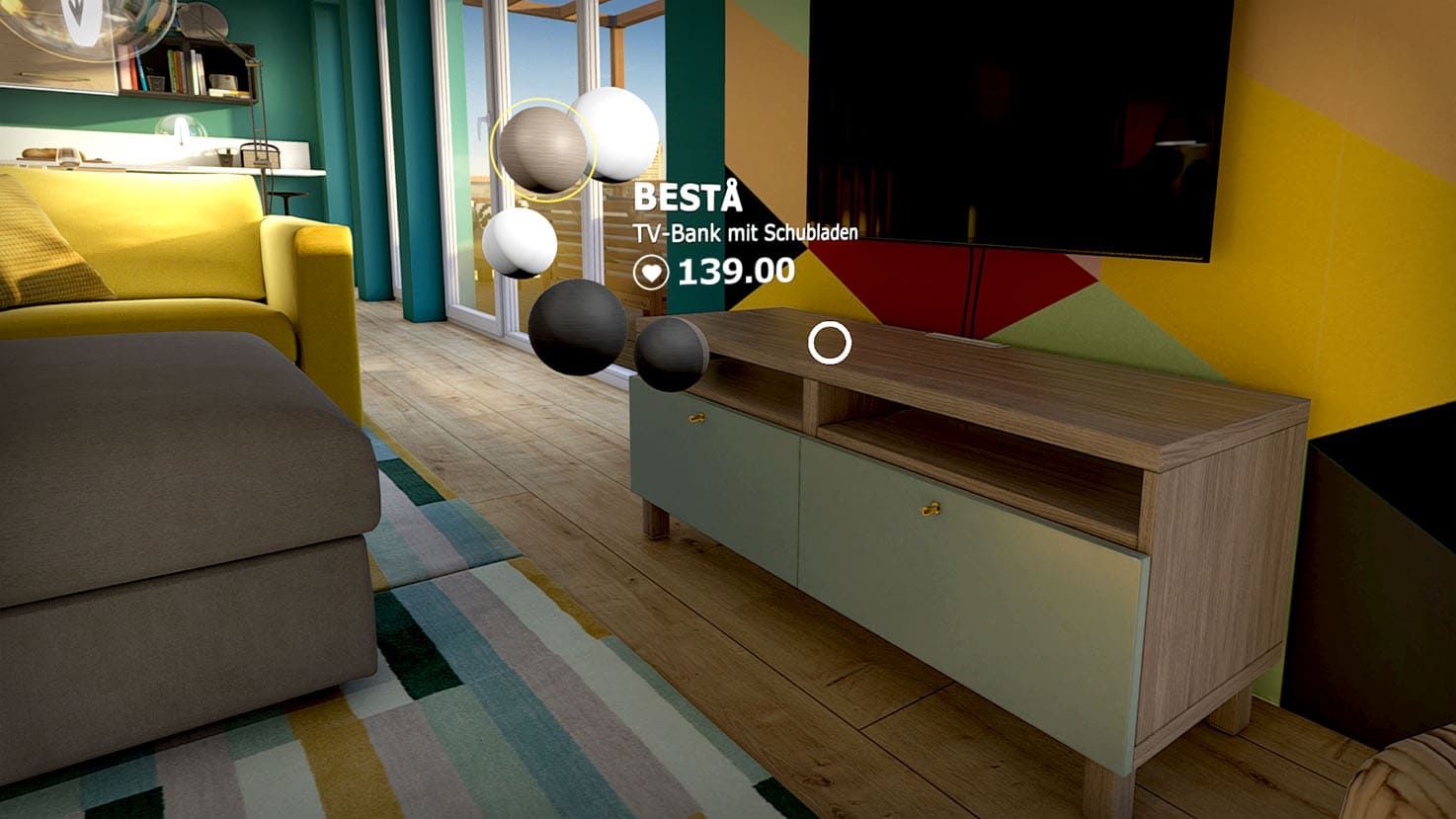 First-person IKEA VR view of a BESTÅ TV bench
