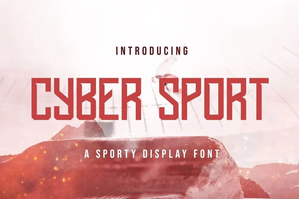Cyber Sport font with futuristic red text and glowing accents