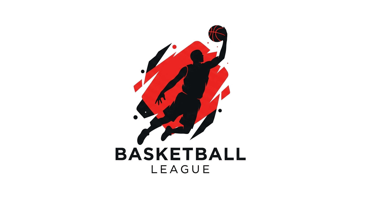 Modern red-black basketball logo with player silhouette