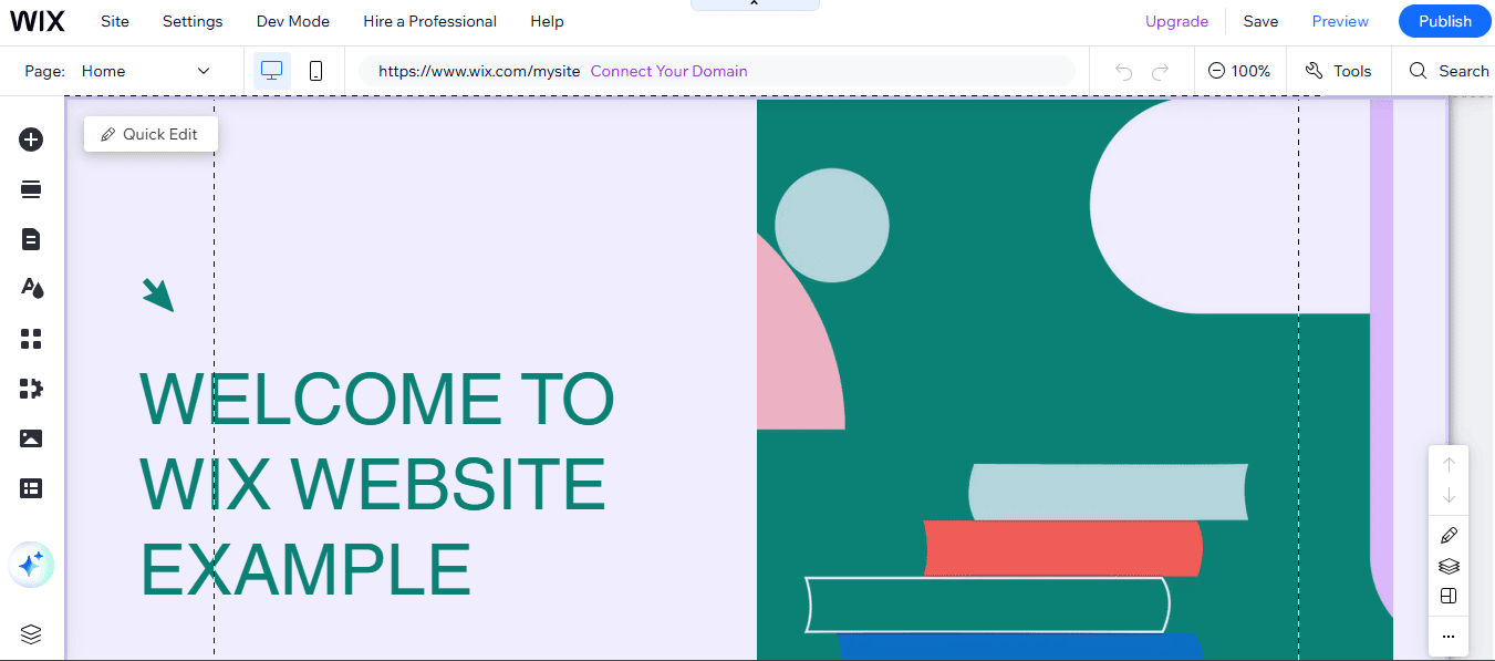 Wix website editor interface