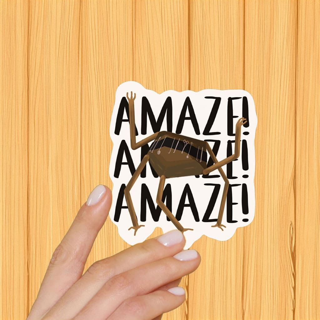 The sticker features the word 'AMAZE!' and Rocky of Project Hail Mary