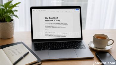 Writer typing on a laptop doing freelance writing in Nigeria