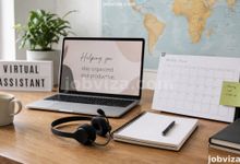 Home office setup of a virtual assistant in Nigeria taking notes