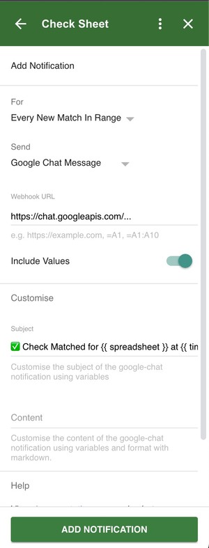 Configuring a Google Chat notification