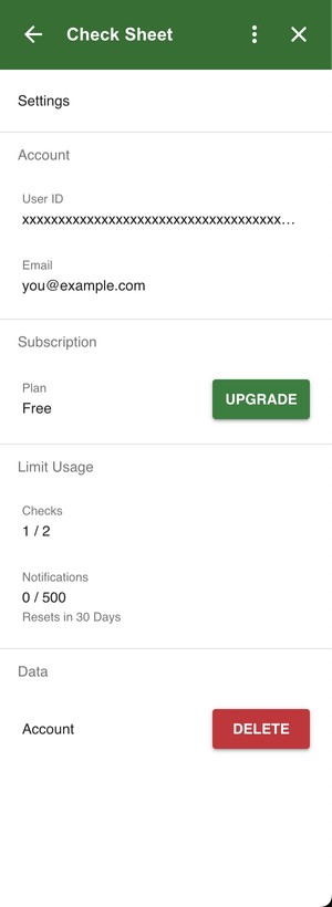 A screenshot showing how you can upgrade your subscription from within the settings.