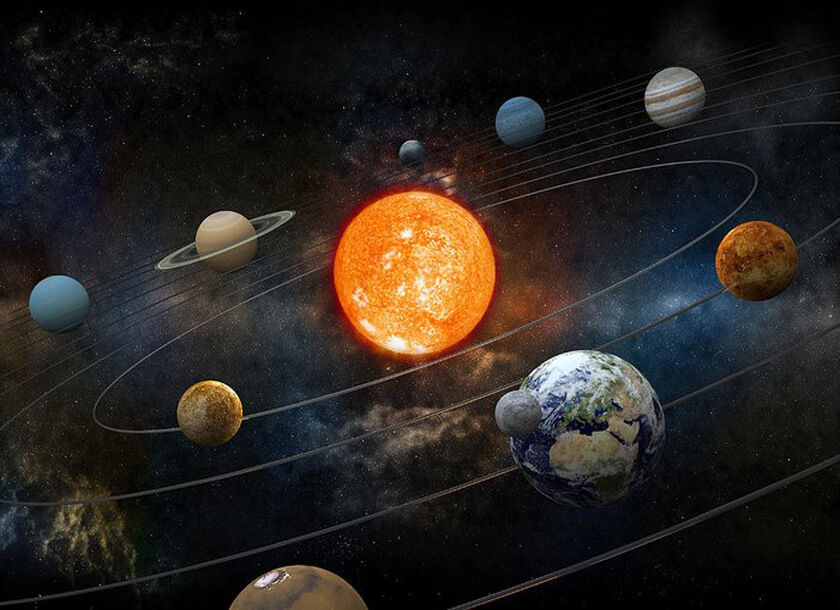 Sun and nine planets orbiting adventtr 1