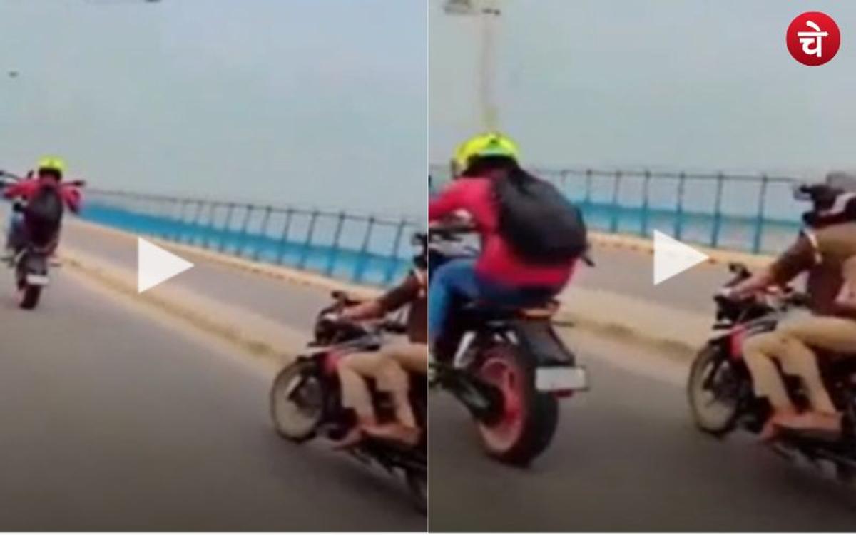 यूपी की सड़कों पर पुलिसवालों के सामने स्टंट करता दिखा युवक, वीडियो वायरल