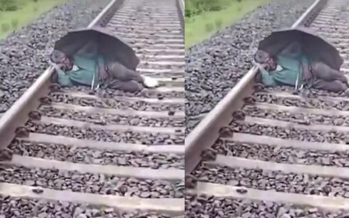 गमछा बिछाकर रेलवे ट्रैक पर आराम से सो रहा था शख्स, ट्रेन आई और फिर...