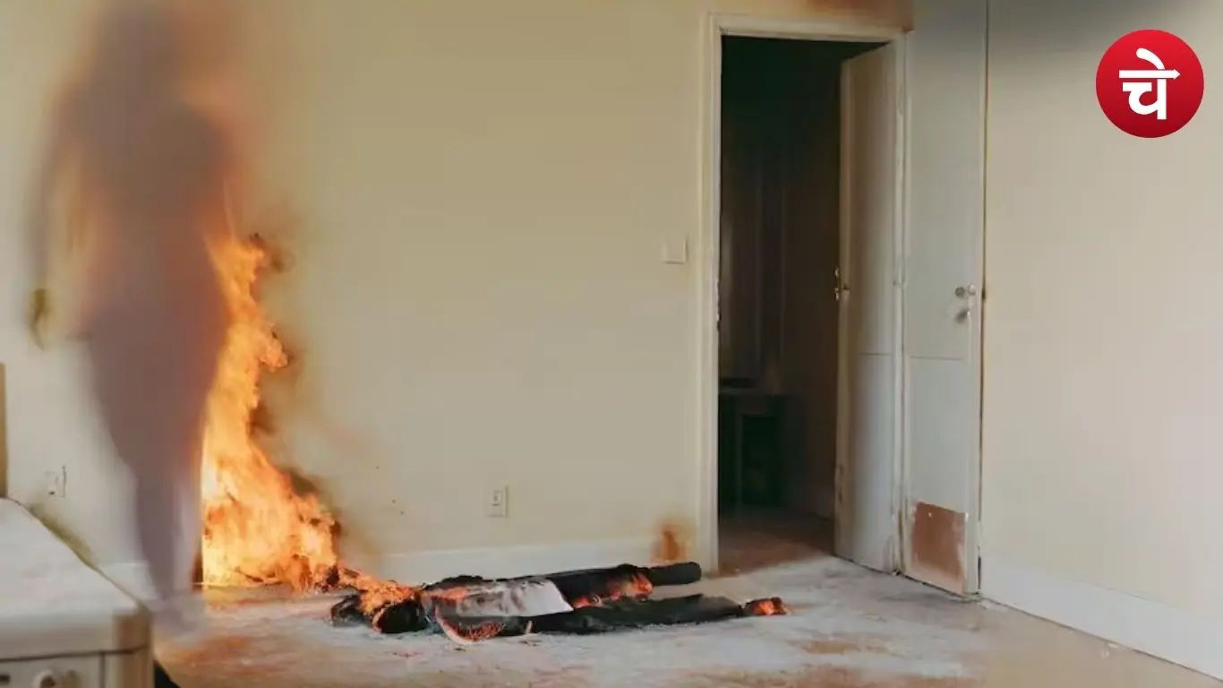 Fire rages in a densely populated area