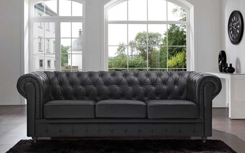 classic scroll arm chesterfield sofa bonded leather black