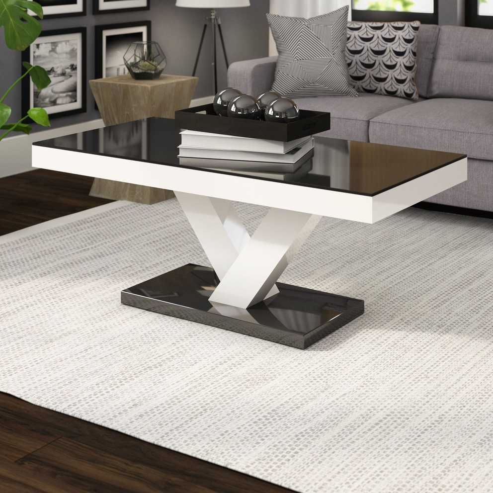 Wade Logan Thurmont Cross Legs Coffee Table & Reviews | Wayfair Intended For Stack Hi Gloss Wood Coffee Tables (Photo 9 of 30)