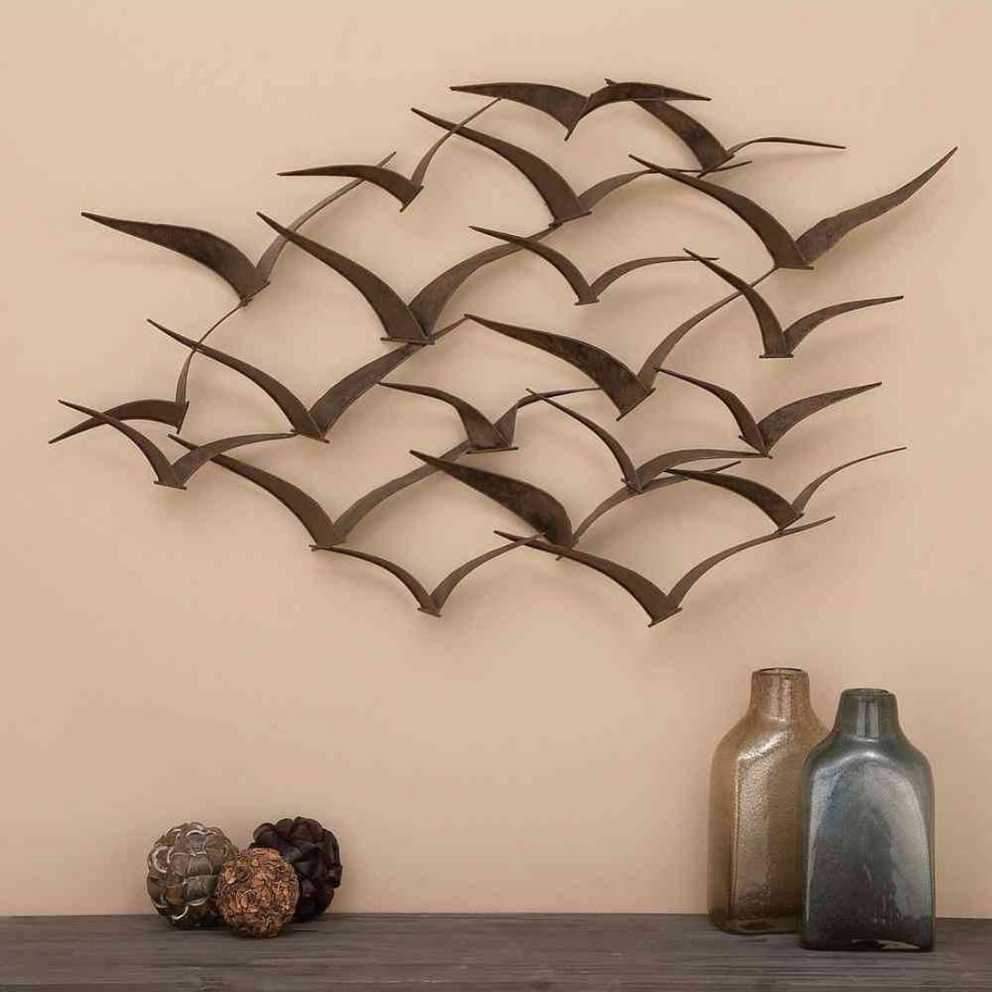 Litton Lane 47 In. X 26 In. Brown Iron Flying Birds Wall Within Contemporary Forest Metal Wall Decor (Photo 16 of 30)