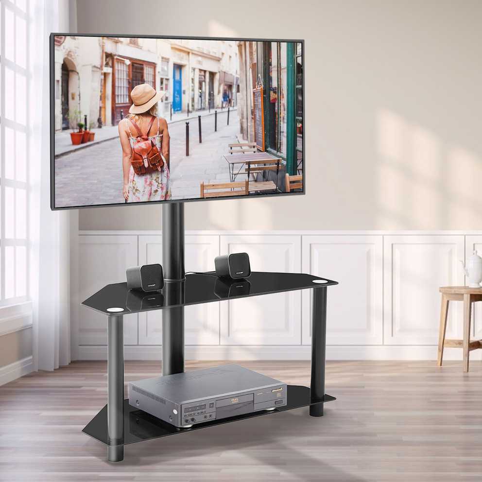 Corner Tv Stand, 2 Tier Glass Tv Stand For 32 55 Inch Lcd Throughout Led Tv Stands (Photo 13 of 15)