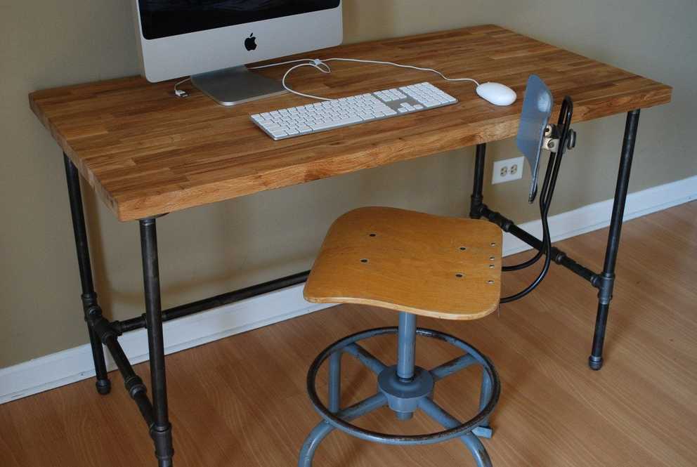 Industrial Modern Steel Pipe And Oak Desk In Modern Black Steel Desks 