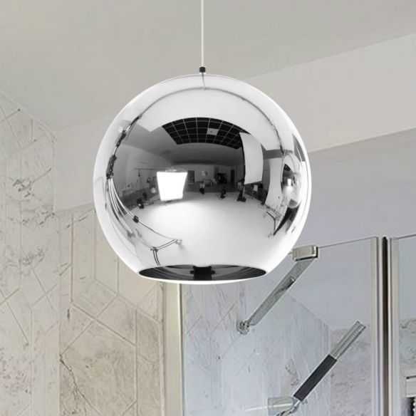 6"/8"/10"w Mirror Ball Pendant Lighting Contemporary Glass 1 Light Inside Ceiling Hung Satin Chrome Wall Mirrors (Photo 11 of 15)