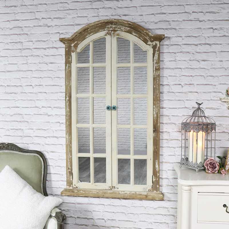 Large Rustic Shutter Style Window Mirror 73cm X 123cm – Windsor Browne For Window Cream Wood Wall Mirrors (Photo 7 of 15)