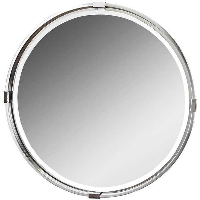 Round Floating Beveled Mirror | Brushed Nickel Mirror, Contemporary Intended For Free Floating Printed Glass Round Wall Mirrors (Photo 6 of 15)