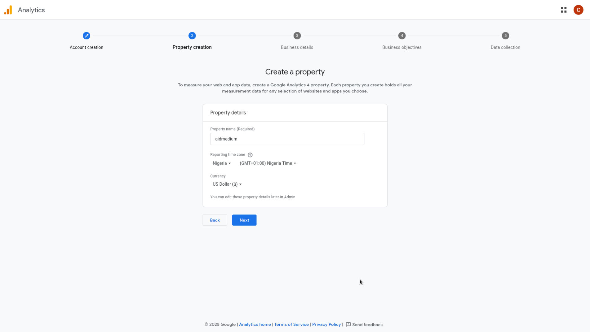 Property setup page