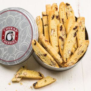 Cherry Almond Biscotti in a Silver Gift Tin