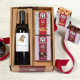 Red wine and chocolate pairing box opened 