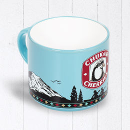 Chukar Souvenir Mug; closeup view from handle on left perspective