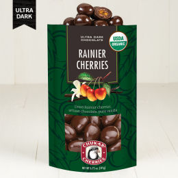 USDA Organic Dark Chocolate Rainier Cherries Zip Bag