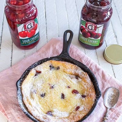 Cherry Clafoutis in cast iron pan