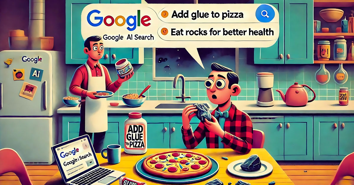 Google’s AI Search Results Trends: Suggests Glue on Pizza & Eating Rocks | ThatsMyAI