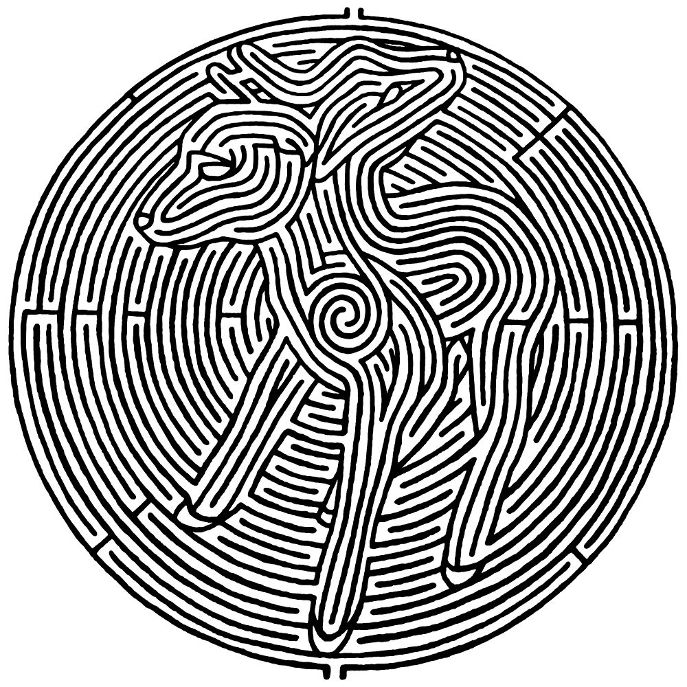 a circular maze with a two-headed lamb