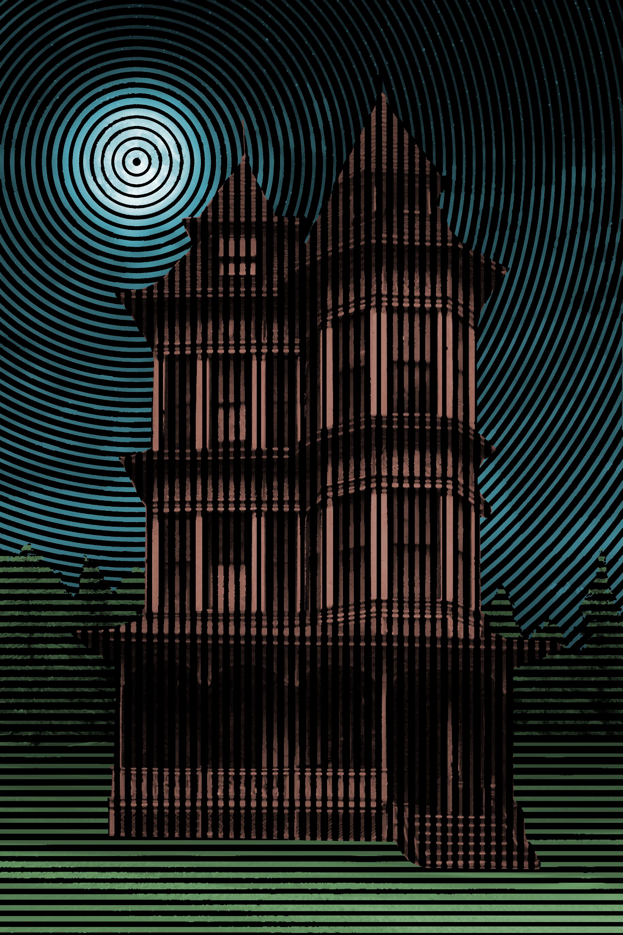 a stylized haunted house