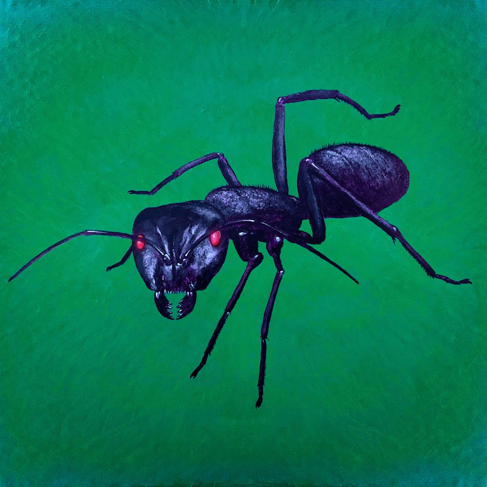 an ant with glowing eyes