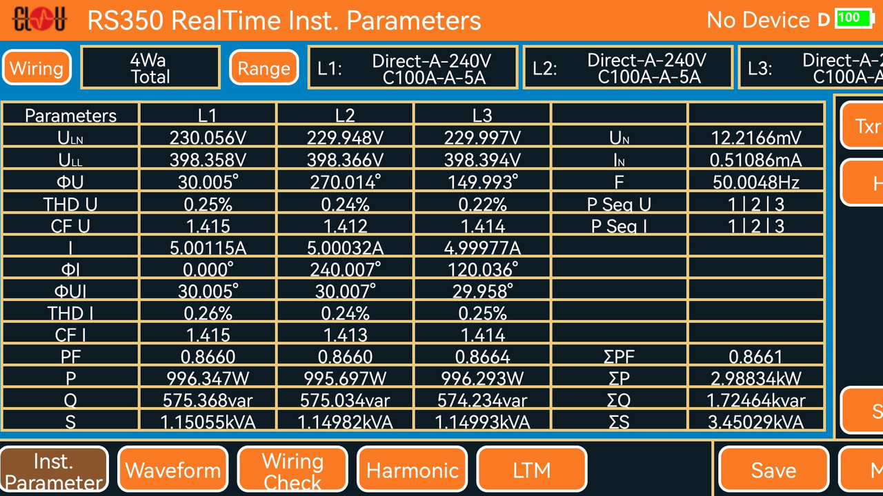 Screenshot Of Calibrator Rs350 Real Time Values (credit Clou)