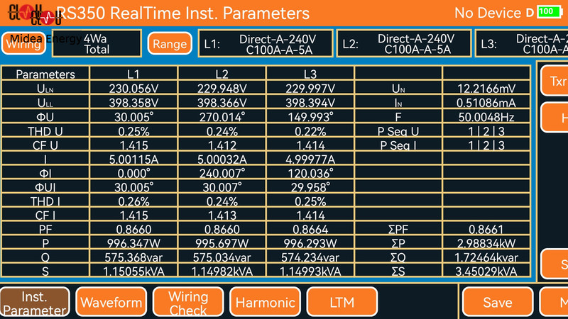 Screenshot Of Calibrator Rs350 Real Time Values (credit Clou)
