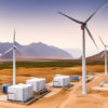 A captivating view of an on shore wind farm amidst the mountains, where renewable energy and energy storage unite for a sustainable future (credit CLOU)