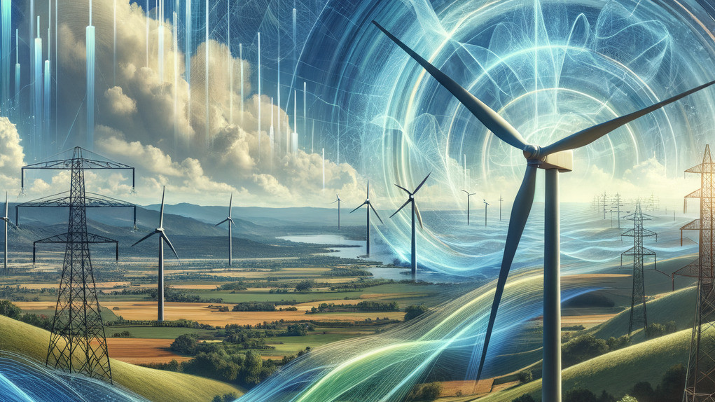 Capturing the Power of Harmony Wind turbines seamlessly synchronized with the grid, ensuring stable operation and maximizing renewable energy potential (symbol image, credit CLOU)