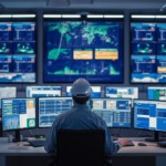 Engineers at a high tech control center meticulously monitoring grid operations, exemplifying the vigilance and coordination essential for maintaining a reliable power system
