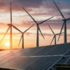 Solar panels and wind turbines working together to ensure stable and secure energy