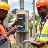 Engineers inspecting a meter installation to ensure accuracy and reliability, showcasing the critical role of energy meter forensics in maintaining trust and grid efficiency