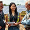 Our investigative journalist Tina discusses surplus solar generation strategies with seasoned German engineers at a solar farm