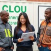 Collaborative Minds Utility engineers discuss vital parameters in front of the CLOU Energy Storage container, paving the way for efficient energy solutions