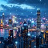 The Hong Kong skyline illuminated with connectivity, symbolising the integration of G3 Hybrid Technology in smart metering