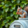 Curious squirrel inspects a smart meter—nature meets technology in the garden