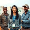 Engineers reviewing CLOU energy storage containers on African soil—reliability and innovation in action.
