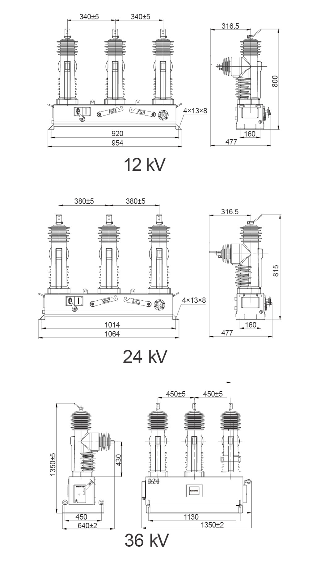 Recloser outline dimension