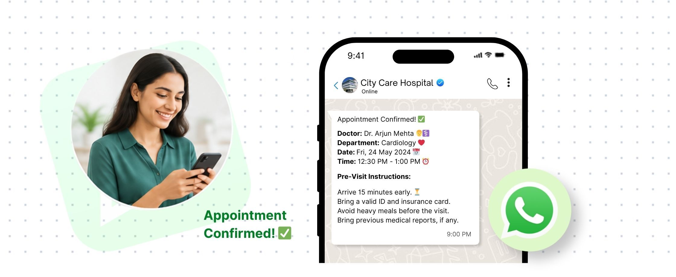 Instant WhatsApp Appointment Confirmation System Instant confirmation sent via WhatsApp