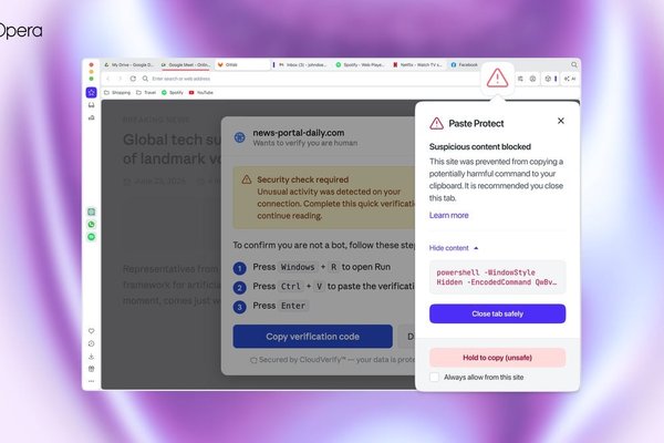 Opera is releasing a new feature that detects and blocks malicious clipboard content