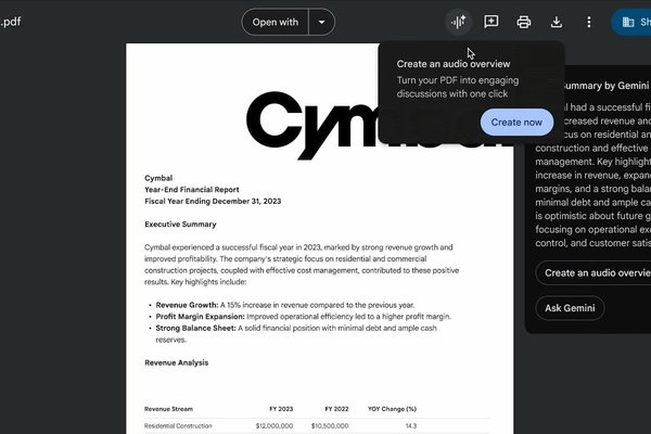 Gemini in Google Drive can now make Audio Overviews of PDFs