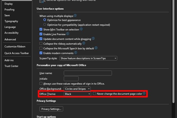 How to turn on dark mode in Microsoft Office