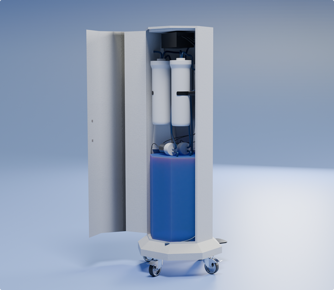 Service door open — cartridges and tank