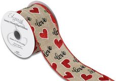 Eleganza Wired Edge Hearts/Love Natural 63mm x 9.1m Design No.409 - Ribbons